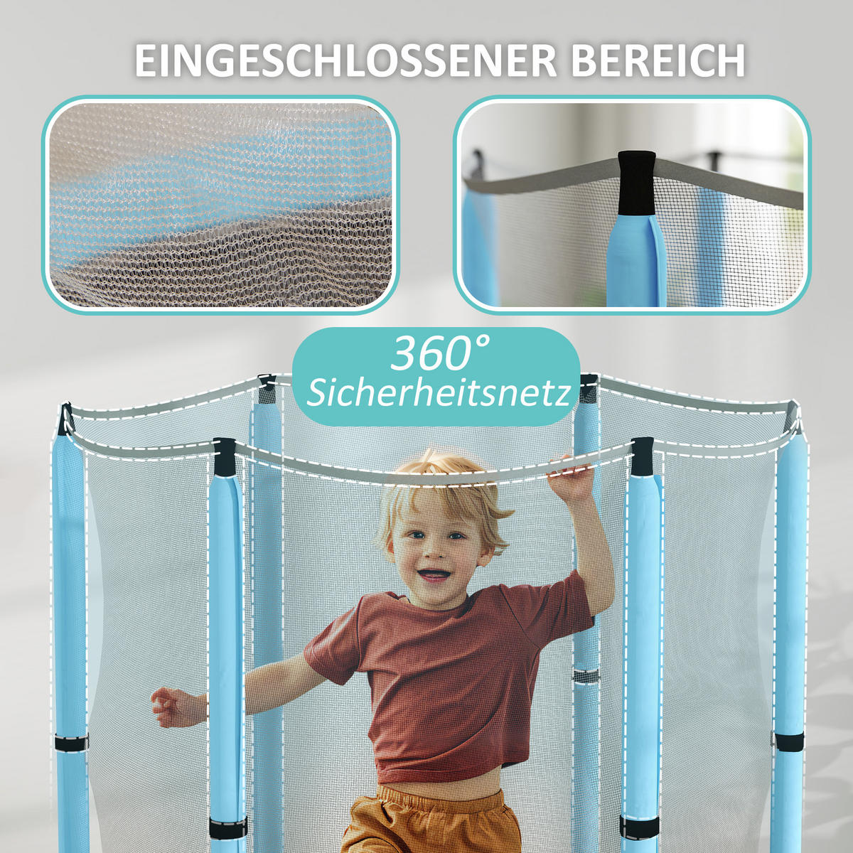KINDER TRAMPOLIN, Hellblau, Stahl, Kunststoff - Hellblau, Metall (140/140cm) - AIYAPLAY