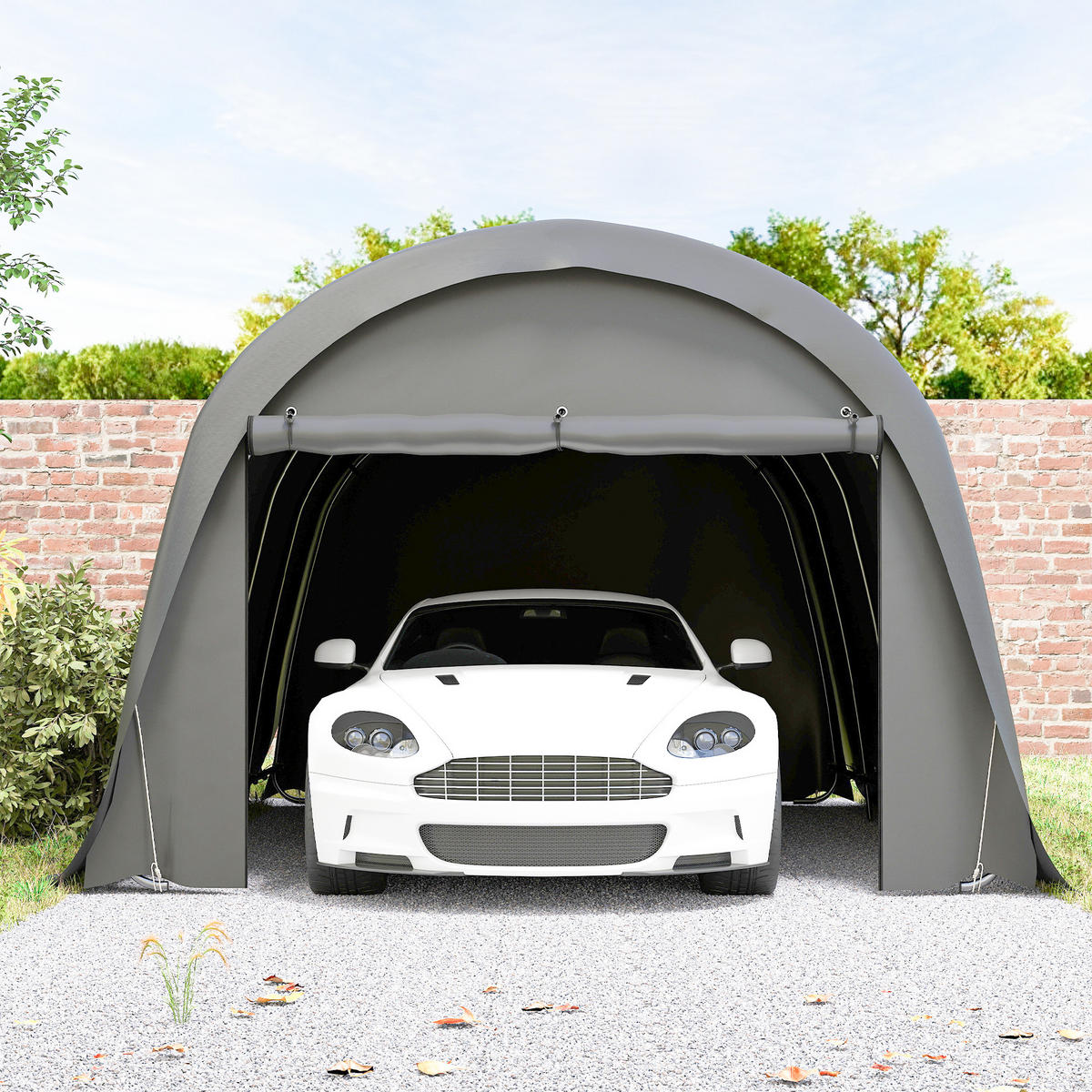 CARPORT Zeltgarage 3x6m Winterfest Wasserdichtes Lagerzelt mit abnehmbaren Seitenwänden großer Rolltor, UPF50+ - Dunkelgrau, Metall (600/266/300cm)