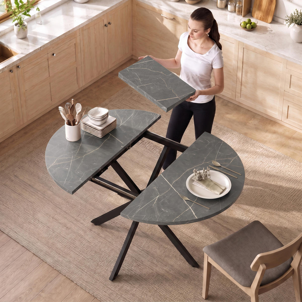 ESSTISCH Schwarz ausziehbar 135/100/75 cm - Schwarz, Metall (135/100/75cm) - PANGIVO