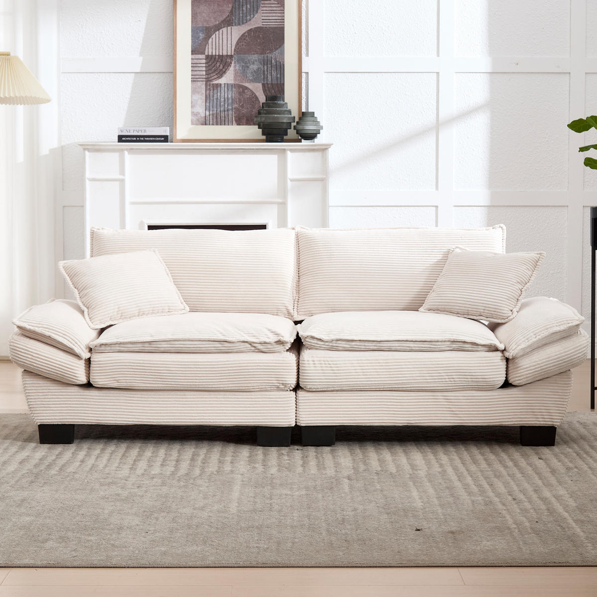 SOFA 2-Sitzer mit tiefem Sitz 224 x 81 x 81 cm Samt Beige - Beige, Kunststoff (224/81/81cm) - Meubliv