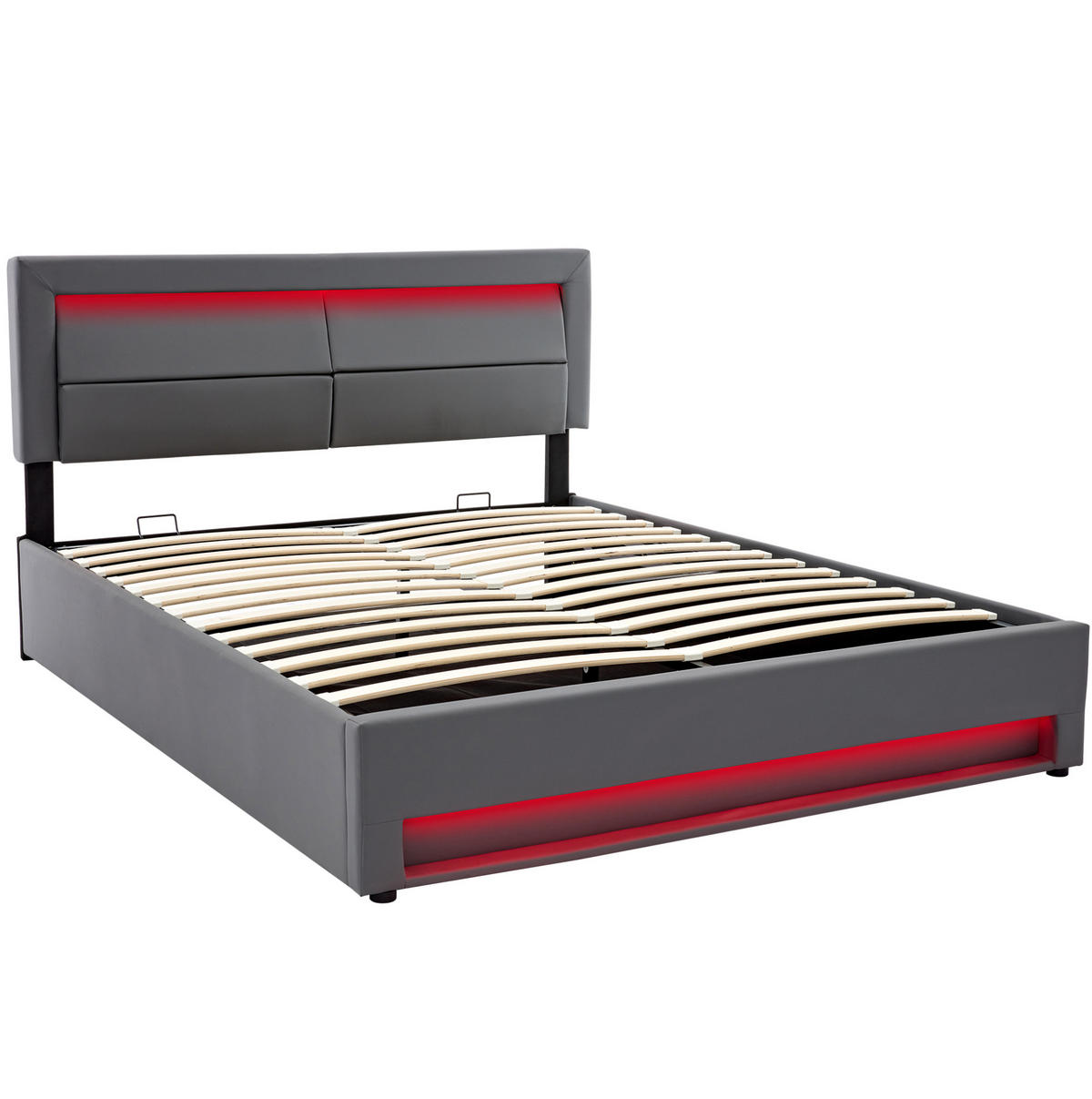 POLSTERBETT mit Stauraum & LED 140x200 cm PU Grau - Grau, Metall (140/200cm) - Meubliv