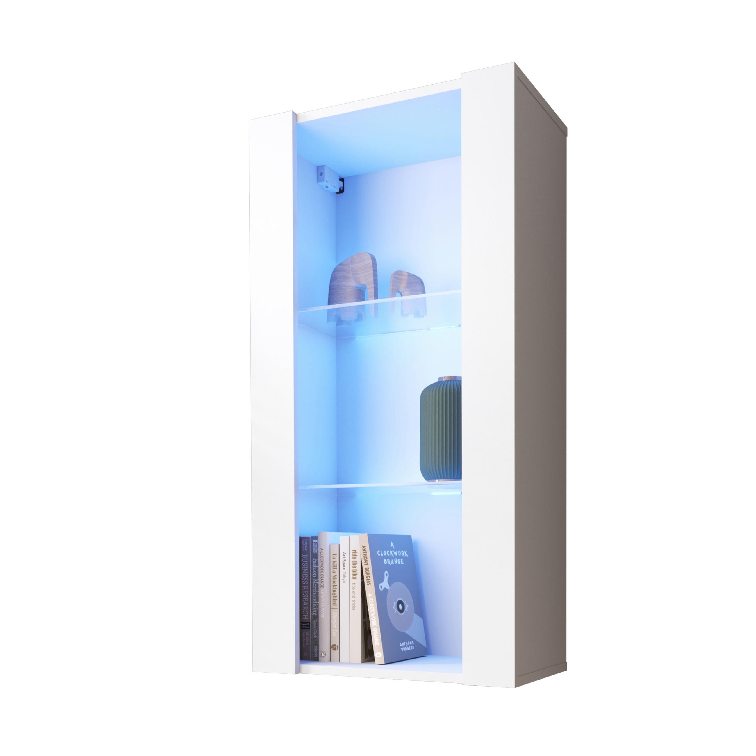 HÄNGEVITRINE TIVOLI Vertical 100, Weiss, LED Blau - Weiß, Glas/Holzwerkstoff (50/100/29.5cm) - Komodee