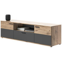TV-LOWBOARD Eiche, grau 194 cm, XL Flat TV Unterschrank mit Soft-Close - Eichefarben/Schwarz, Holzwerkstoff/Kunststoff (194/53/47cm) - Inn.Furn