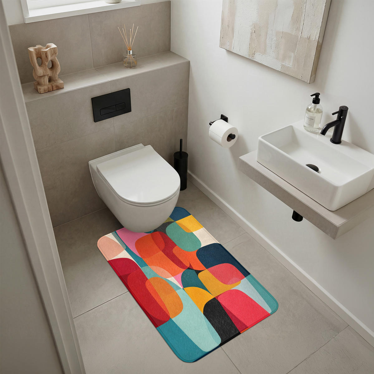 KOUPELNOVÁ PŘEDLOŽKA Tvary - barevné - abstraktní - letadla 60x90 cm - různobarevná, textil/plast (60/90cm) - OnlyWow