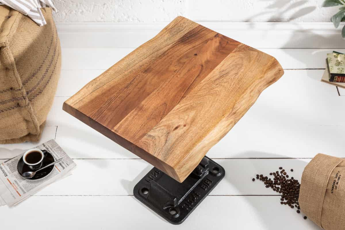 BEISTELLTISCH FACTORY Akazie 50cm - Schwarz/Braun, Holz/Metall (35/43/46cm) - riess-ambiente