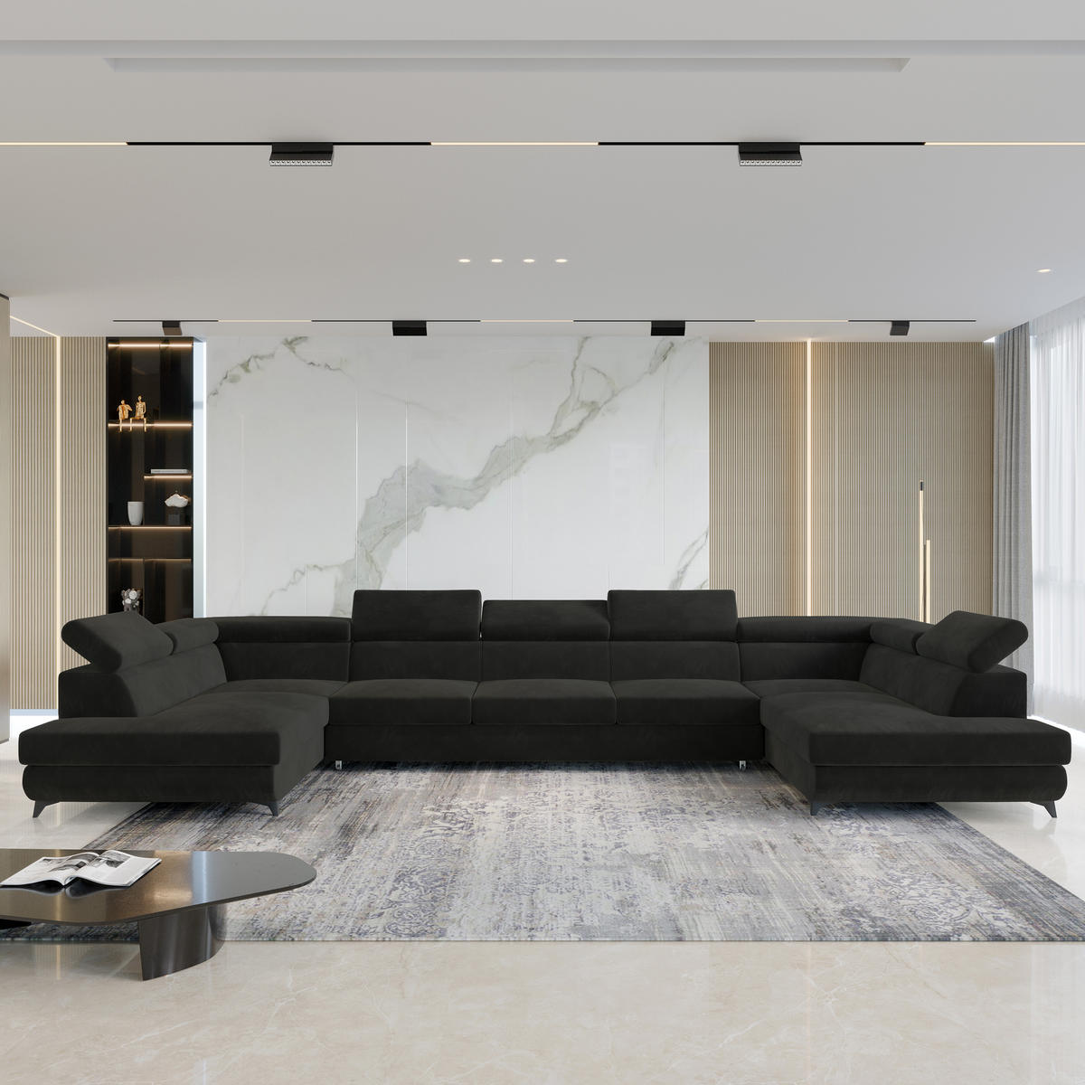 ROHOVÁ SEDAČKA URMANO černá - černá, kov/dřevo (395/190cm) - MASSENO