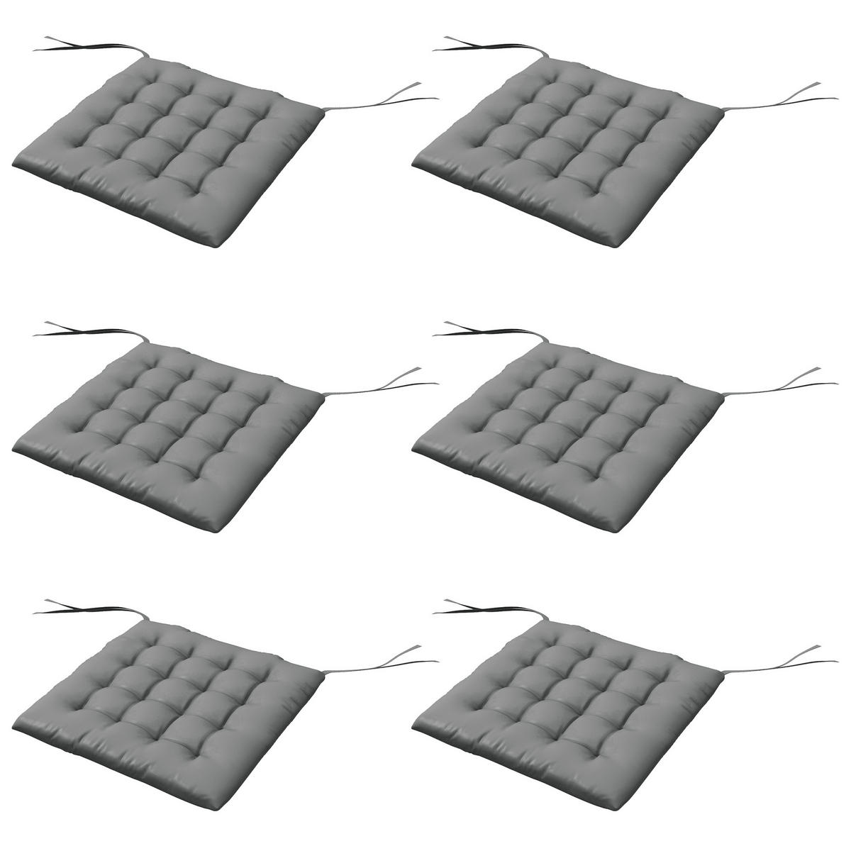 SITZKISSEN DE-17704 6er-Set mit Steppung & Bindebändern Grau - Grau, Textil (40/40/4cm) - ComfortXL