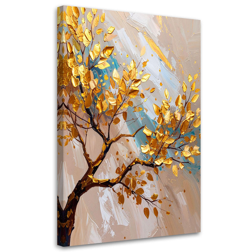LEINWANDBILD Baum Goldene Blätter Imitation Malerei 80x120cm - Goldfarben, Textil (80/120cm) - Feeby