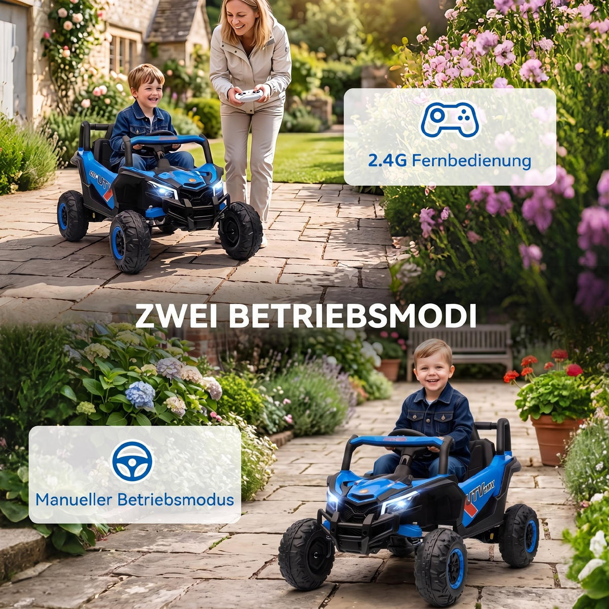 KINDER-ELEKTROAUTO Kunststoff Metall Blau - Orange, Kunststoff (96/61/56cm) - AIYAPLAY