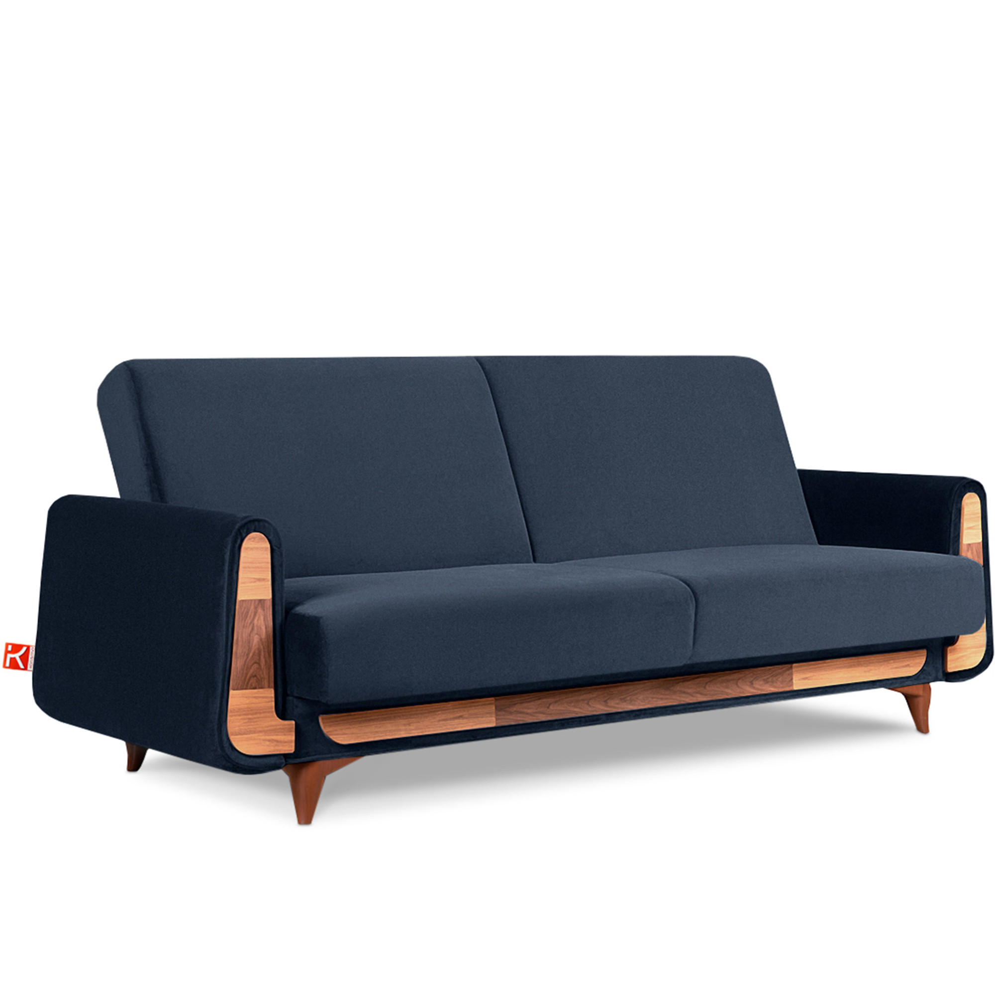 3-SITZER-SCHLAFSOFA GUSTAVO mit Armlehnen, blau - Blau/Braun, Holz/Holzwerkstoff (230/98/98cm) - KONSIMO®