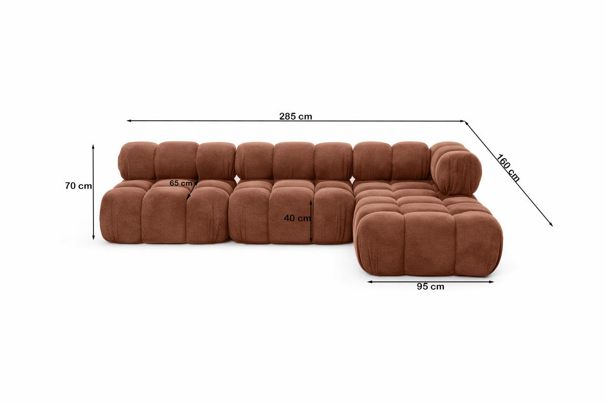 ECKSOFA L-Form Modulare, Veloursstoff Salvador, Dunkelbraun, Rechts, Selia - Dunkelbraun, Holz (285/160cm) - Kaiser Möbel