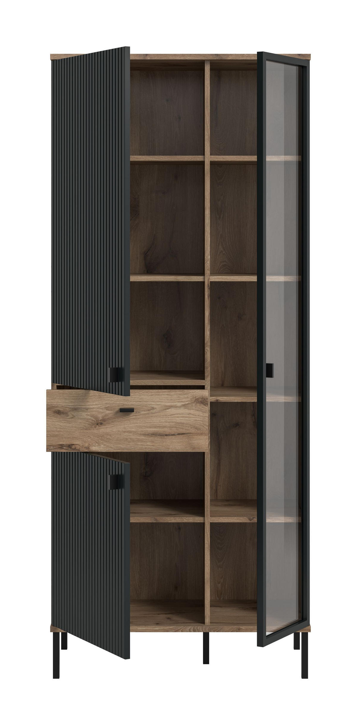 STAURAUMVITRINE CHESS (B/H/T: ca. 83/198/41 cm) in Nox Oak Nachbildung/schwarz - Eichefarben, Holzwerkstoff (83/198/41cm)
