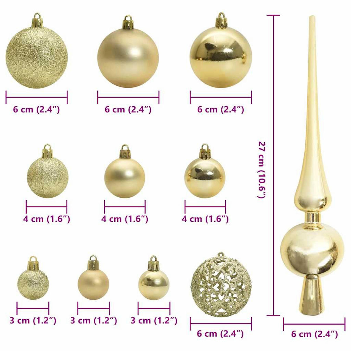 WEIHNACHTSKUGELSET 120 -teilig Gold Kunststoff - Goldfarben, Kunststoff (6/27/6cm) - vidaXL