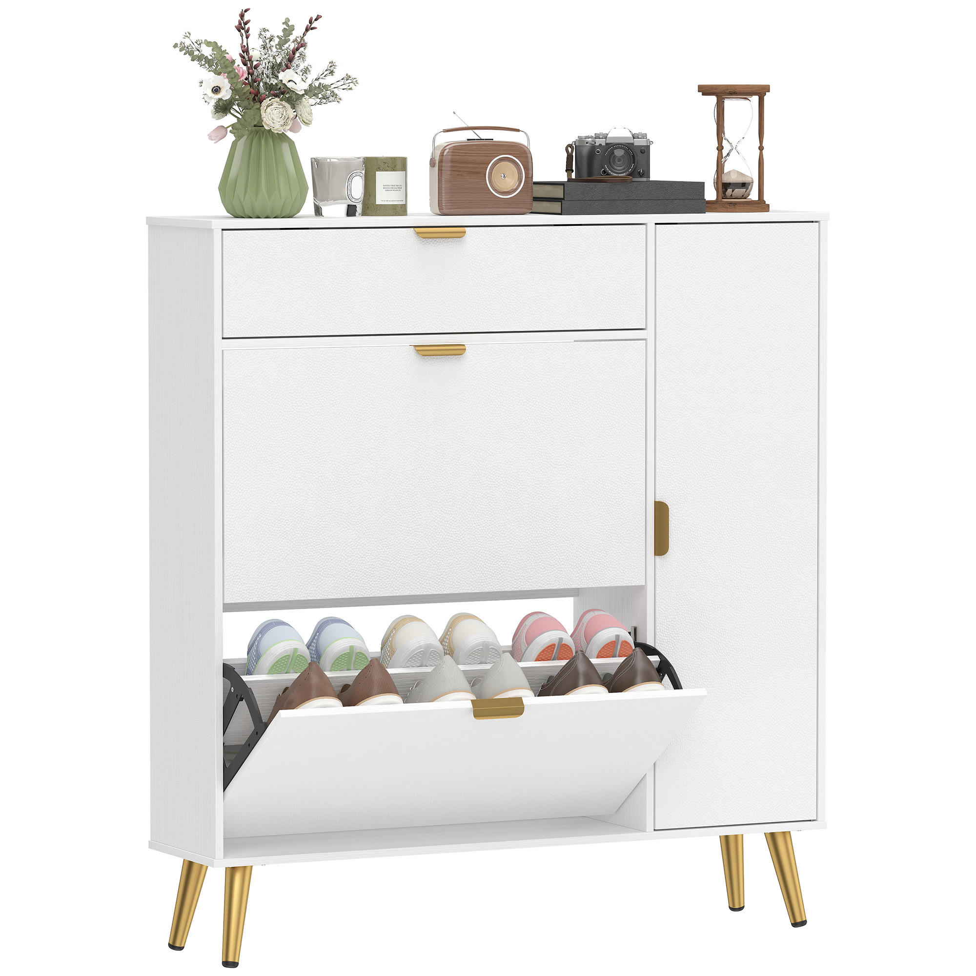 SCHUHSCHRANK Weiß MDF klappbar mit Fächern 1 Stück - Weiß, Holzwerkstoff (99.4/106.6/23.8cm) - PANGIVO