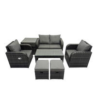 GARTENSOFA SET mit COUCHTISCH Polyrattan 6-Sitzer - Dunkelgrau/Grau, Glas/Kunststoff - Fimous