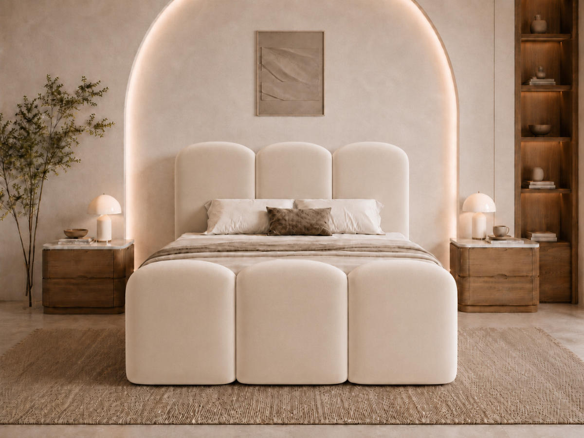 BOXBETT ROYAL 120x200 cm in Hellbeige, Bettkasten, Topper, Velvet-Stoff - Beige, Holz/Textil (120/200cm) - EMLAR Home