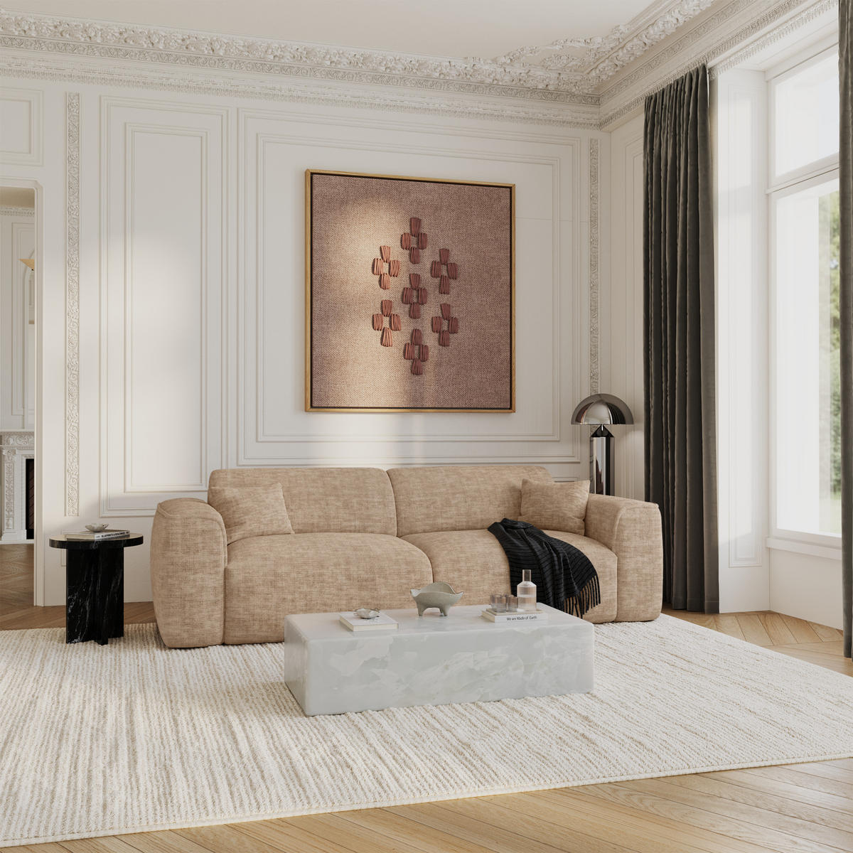 SCHLAFSOFA GERADE Texturierter Samt Taupe 240cm - Taupe, Textil (240/73/97cm) - Sia Home