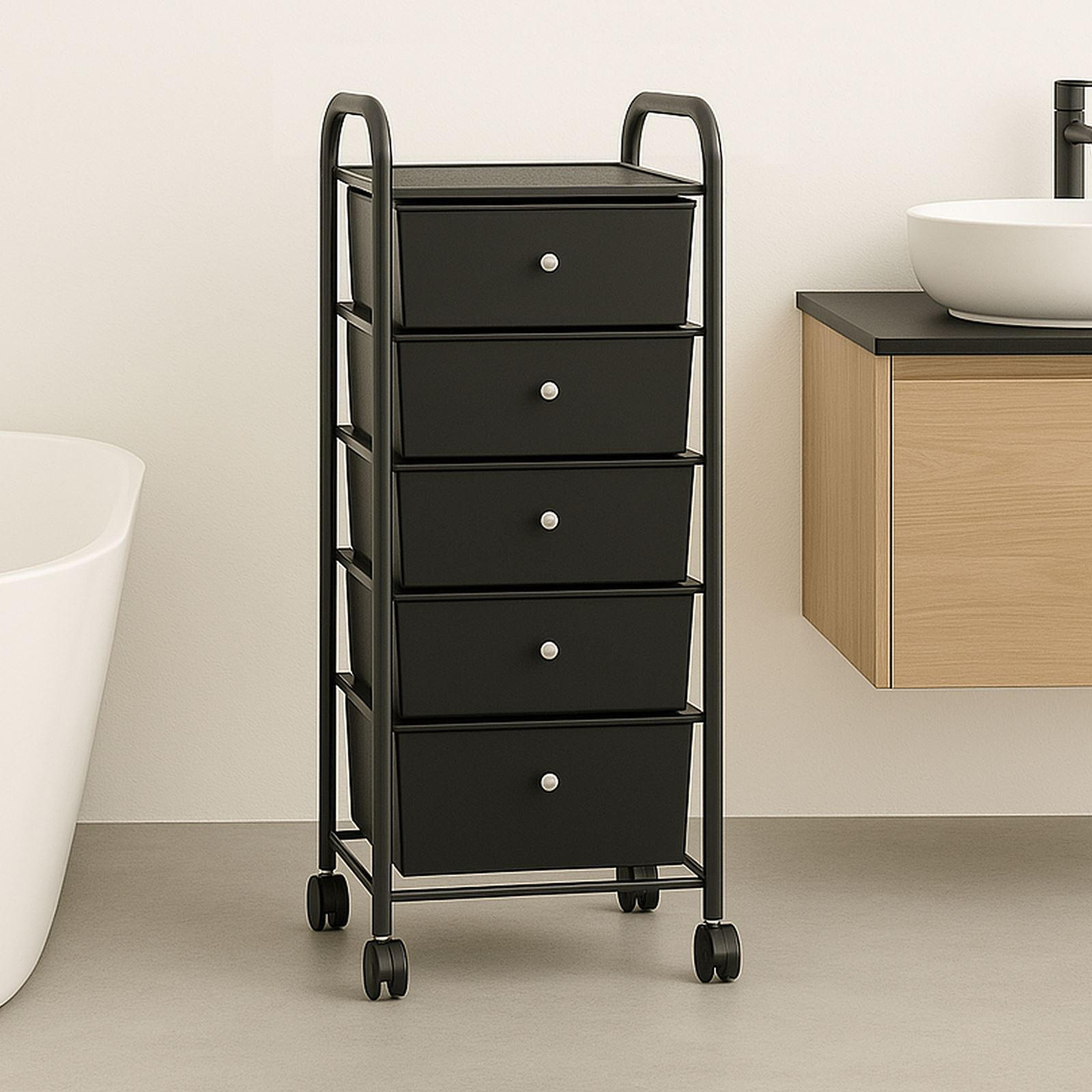 ROLLCONTAINER GINA - Schwarz, Kunststoff/Metall (33/94/40cm) - IDIMEX