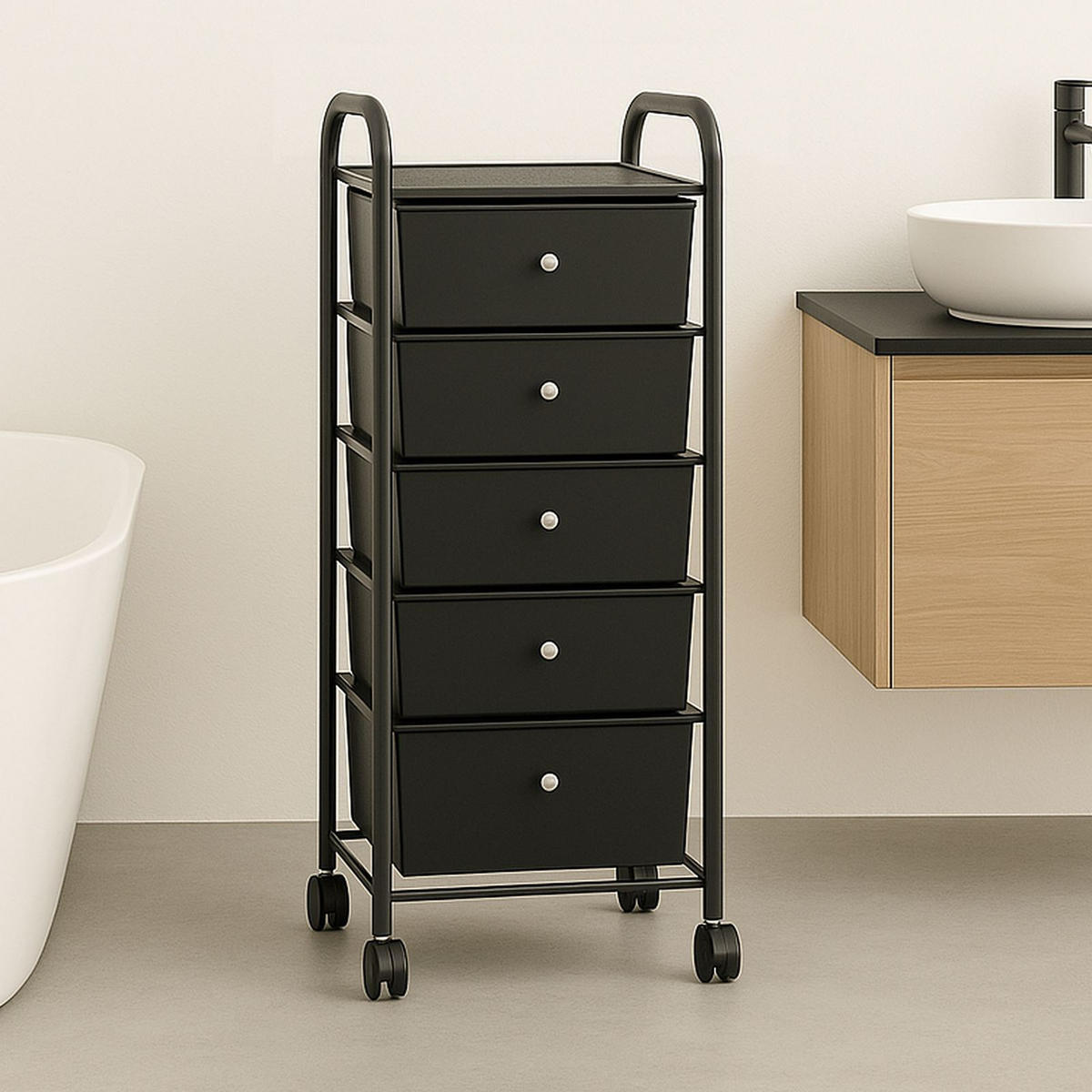 ROLLCONTAINER GINA - Schwarz, Kunststoff/Metall (33/94/40cm) - IDIMEX