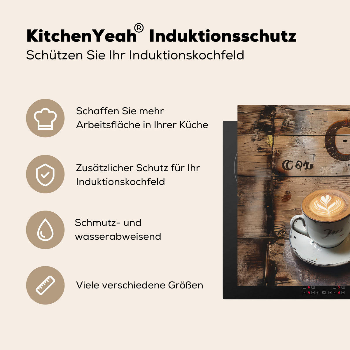 HERDABDECKPLATTE Cafe - Holz - Kaffee - Regale 89x51 cm - Schwarz, Kunststoff (89.6/0.2/51.6cm) - MuchoWow