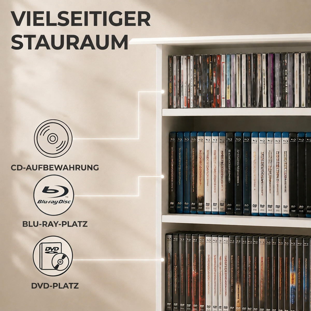 MEDIENSCHRANK Holzspanplatte Weiß - Weiß, Holzwerkstoff (24/126.3/58cm) - HOMCOM