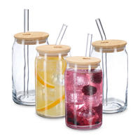 4XTRINKGLÄSER - Transparent, Glas/Holz (0.45L) - Relaxdays