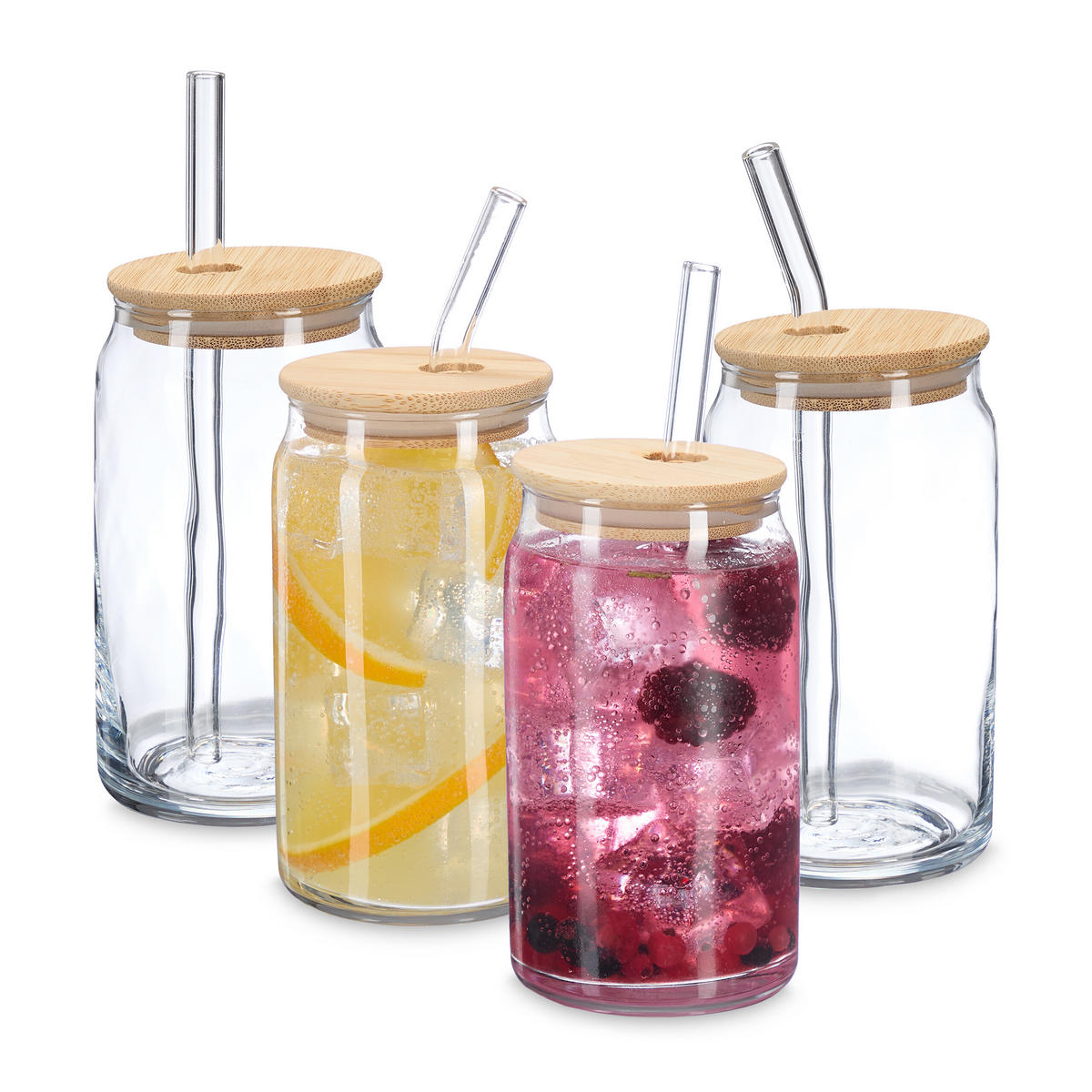 4XTRINKGLÄSER - Transparent, Glas/Holz (0.45L) - Relaxdays