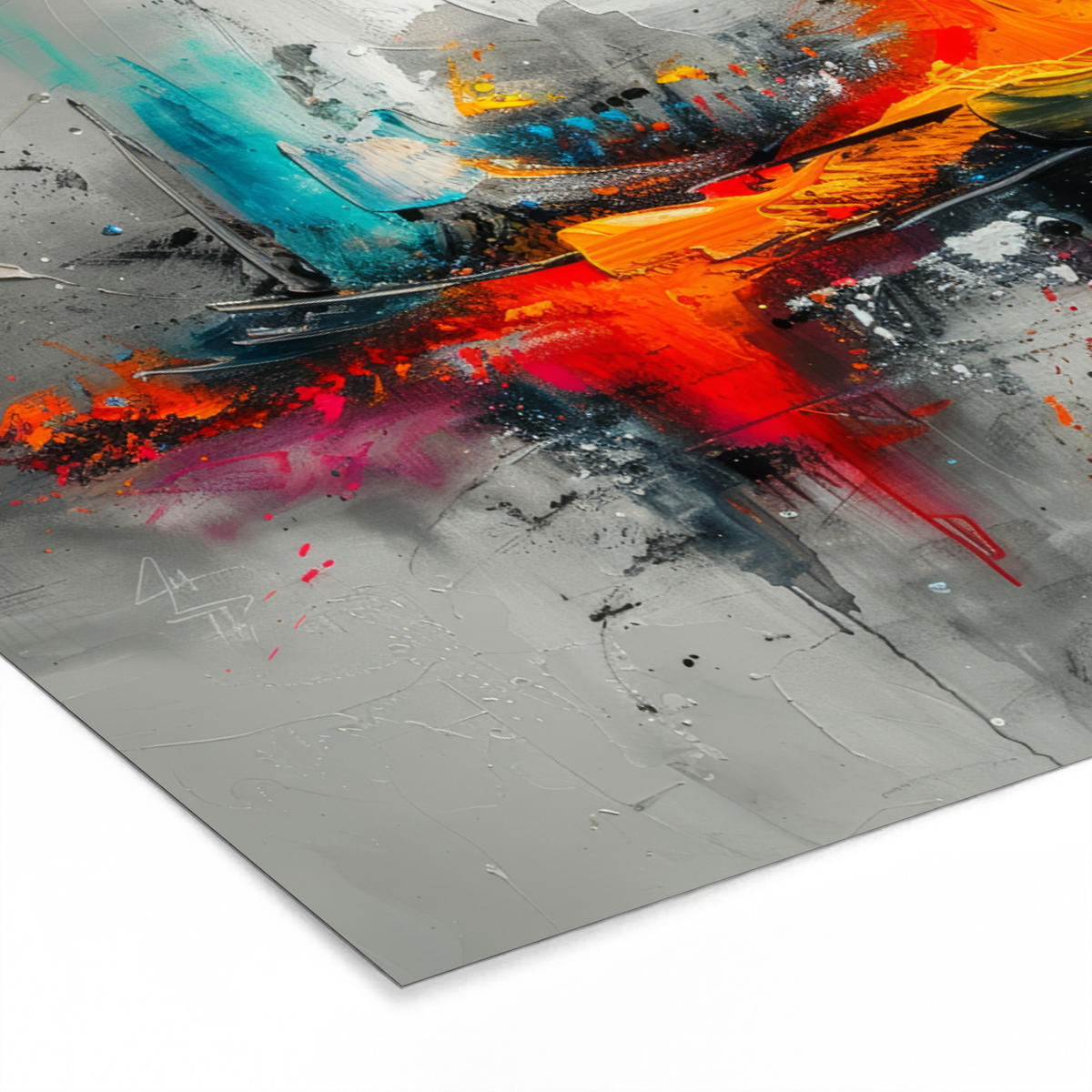 POSTER MIT RAHMEN Moderne Kunst - Orange - Grau - Abstrakt 120x80 cm - Hellgrau, Papier (120/80cm) - MuchoWow