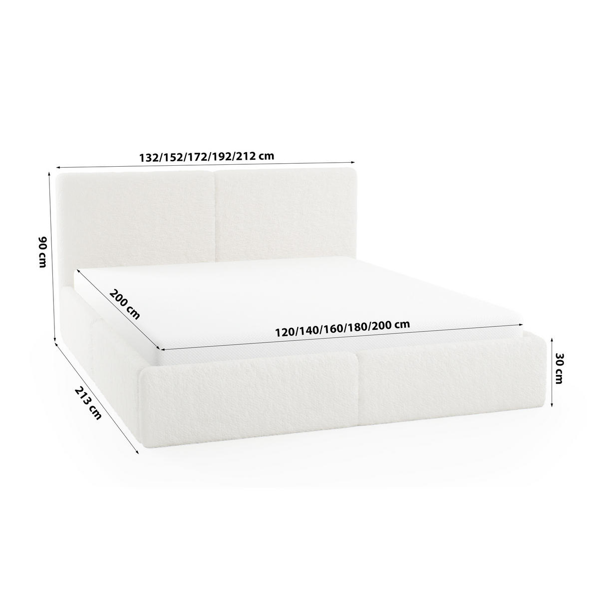 POLSTERBETT Riberia Slim 200x200 cm, Creme - Creme, Textil (200/200cm) - Fedve