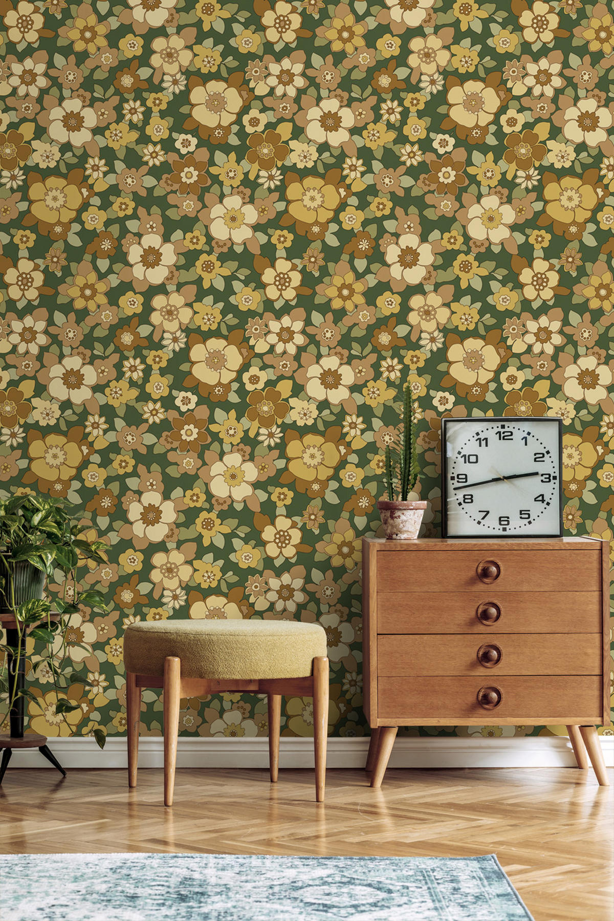 TAPETE Retro Blumen 50 x 900 cm - Grün, Papier (50/900cm) - ESTAhome