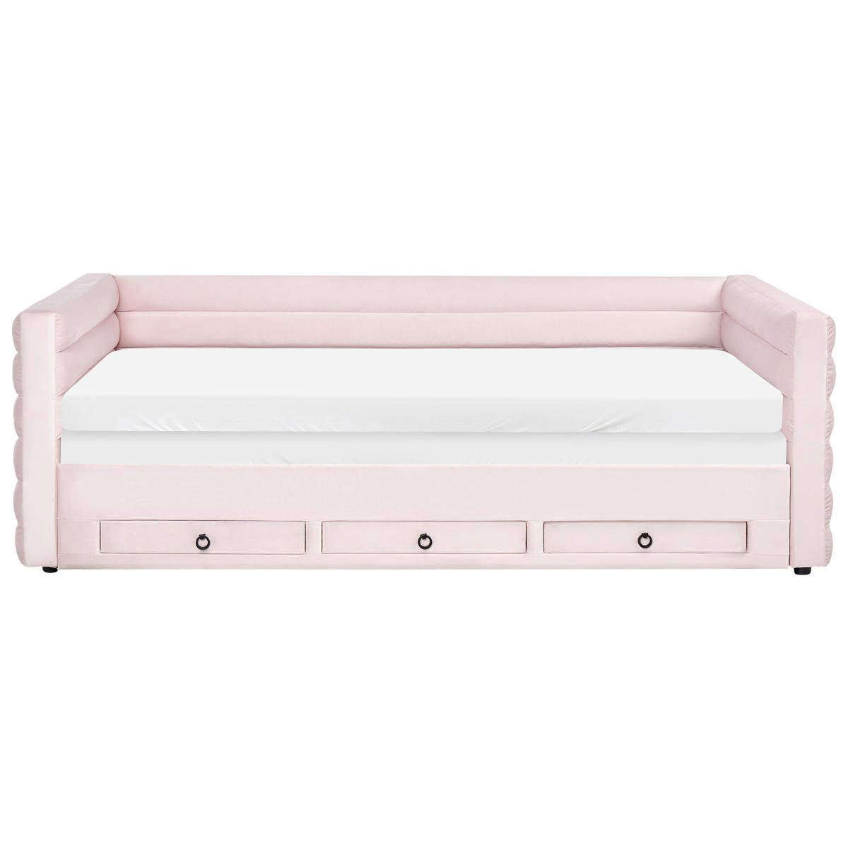 TAGESBETT mit Stauraum 90/180/200 Samtstoff Pastellrosa Meudon - Pink, Textil (90/200cm) - Beliani