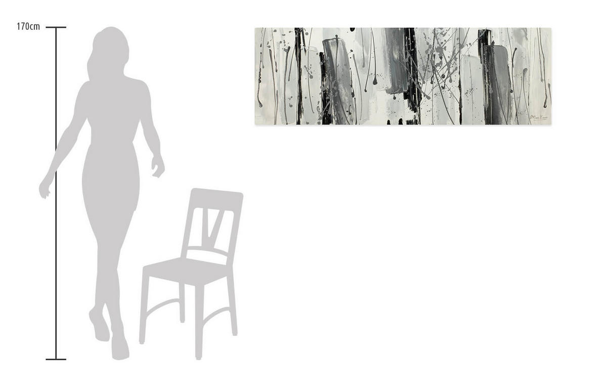 ACRYLBILD HANDGEMALT 150/50 cm - Schwarz/Grau, Holz/Textil (150/50cm) - KUNSTLOFT