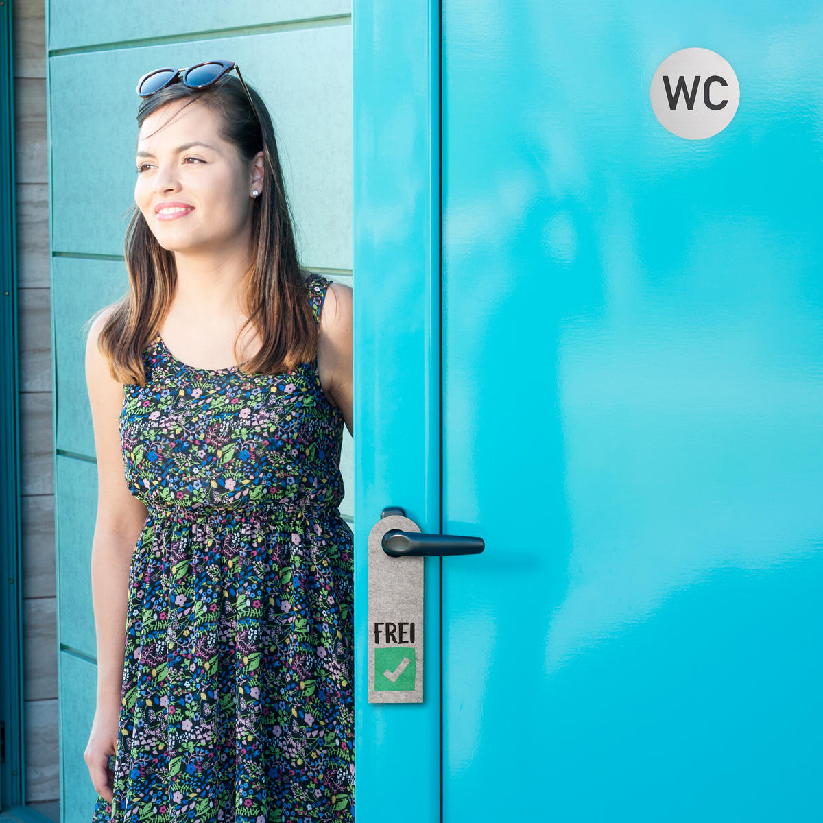 4xWC Schild - Silberfarben, Metall (10/10/0.16cm) - Relaxdays