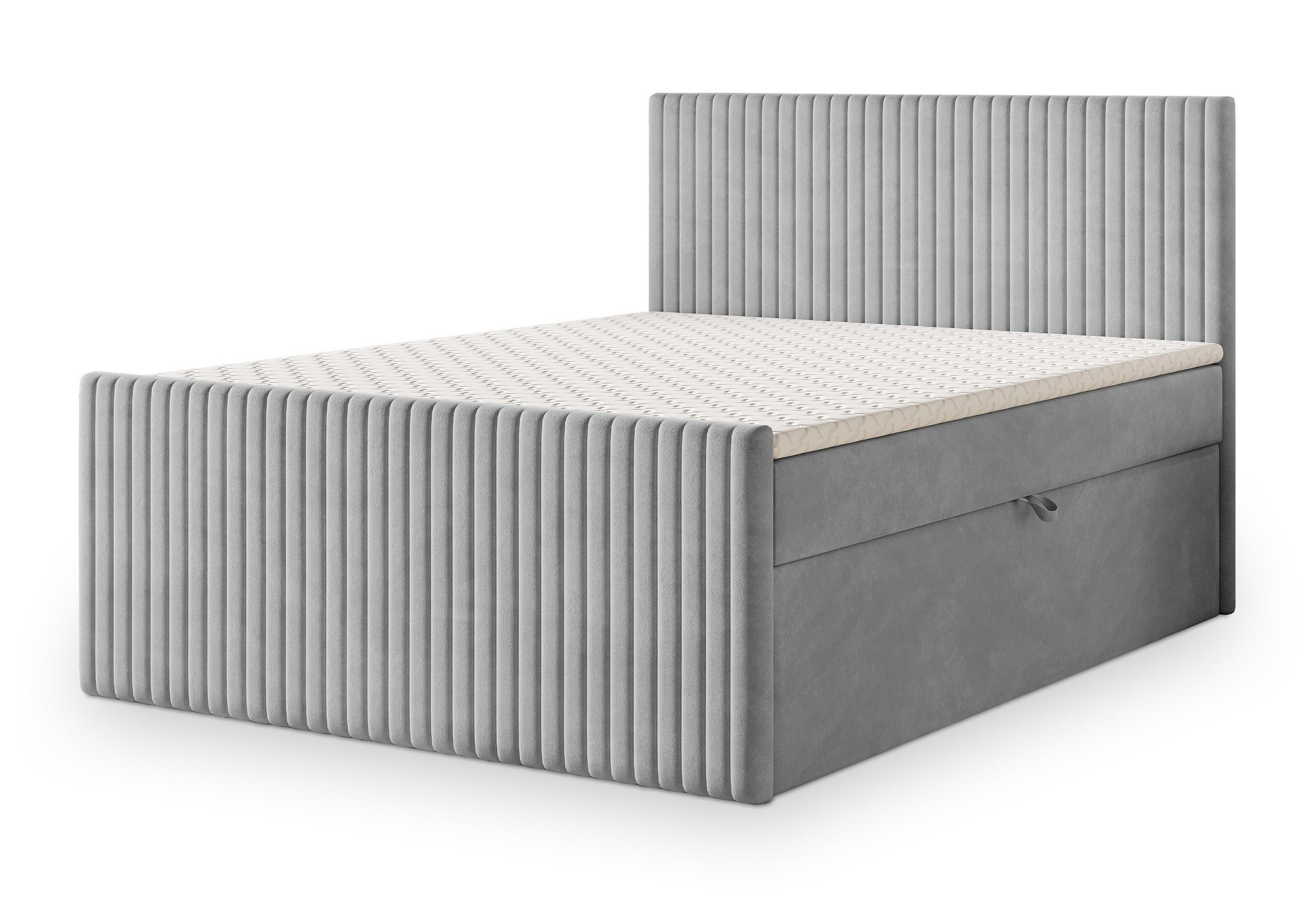 BOXBETT TERVAN 160x200 cm mit Matratze und Topper - Hellgrau - Hellgrau, Holz (160/200cm) - MASSENO