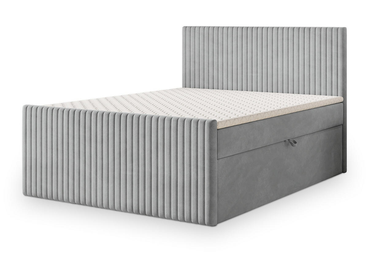 BOXBETT TERVAN 160x200 cm mit Matratze und Topper - Hellgrau - Hellgrau, Holz (160/200cm) - MASSENO