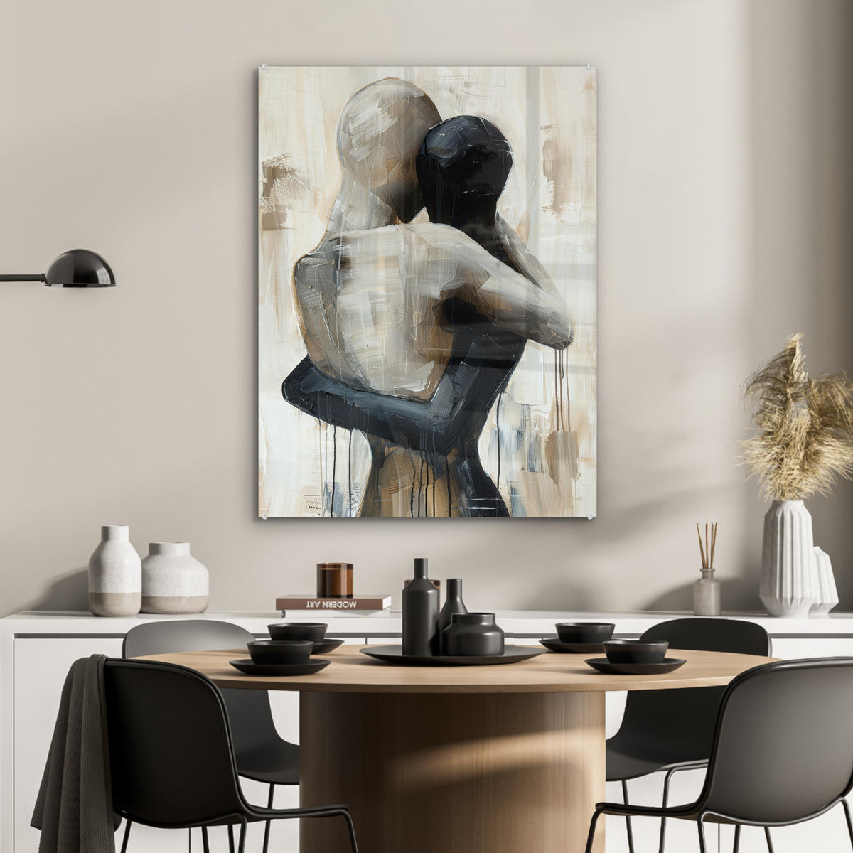 ACRYLGLASBILD Abstrakt - Liebe - Schwarz und weiß - Modern 60x80 cm - Schwarz, Glas (60/80cm) - MuchoWow