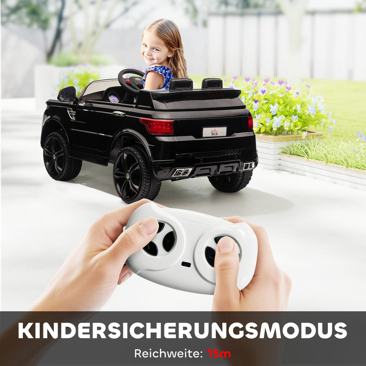 KINDER ELEKTROAUTO, Schwarz, Kunststoff+ Eisen - Schwarz, Metall (110/68/52cm) - HOMCOM
