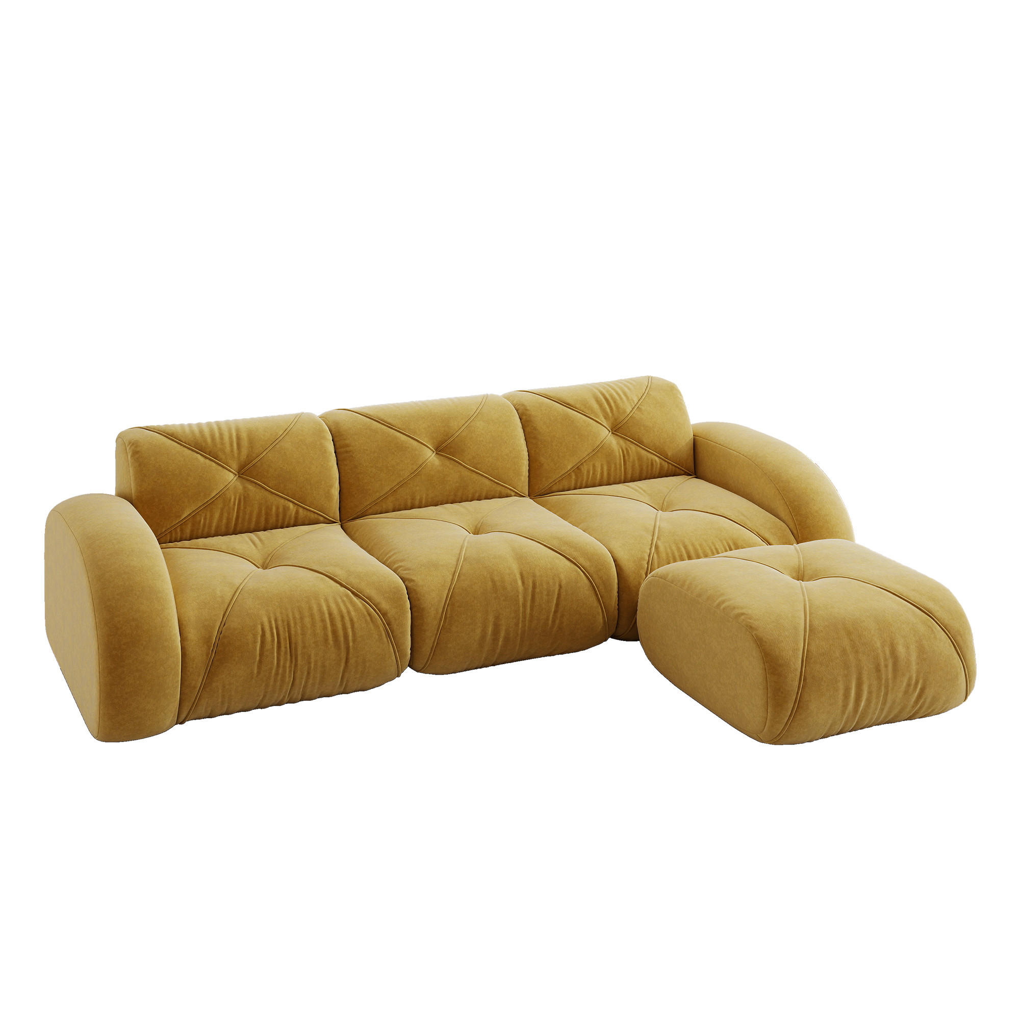 3-SITZER ECKSOFA Chenille Gelb mit Hocker - Gelb, Textil (281/171cm) - WISHDOR