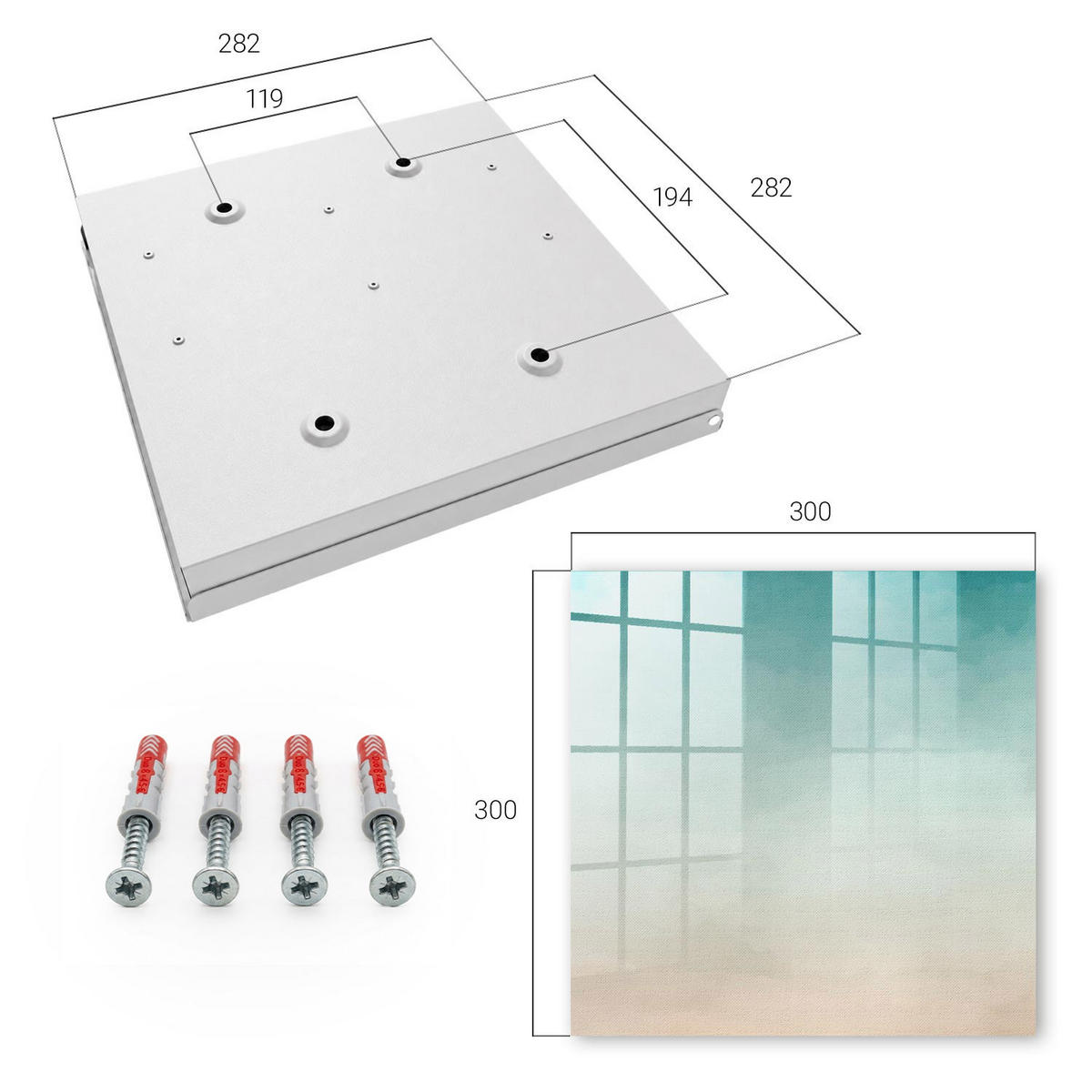 SCHLÜSSELBOX Weiß 30x30 cm – Türöffnung nach rechts - Feiner Gradient - Türkis, Metall (30/30/5cm) - TULUP