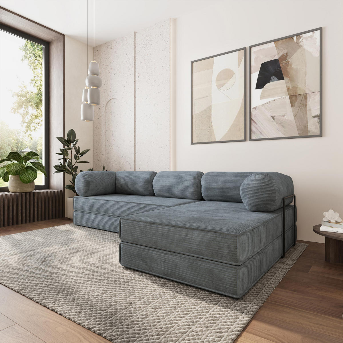 ROHOVÁ SEDAČKA ETERA modulární Boneless pohovka s funkcí spaní, šedá POSO 60 - šedá, textil (270/160cm) - MASSENO