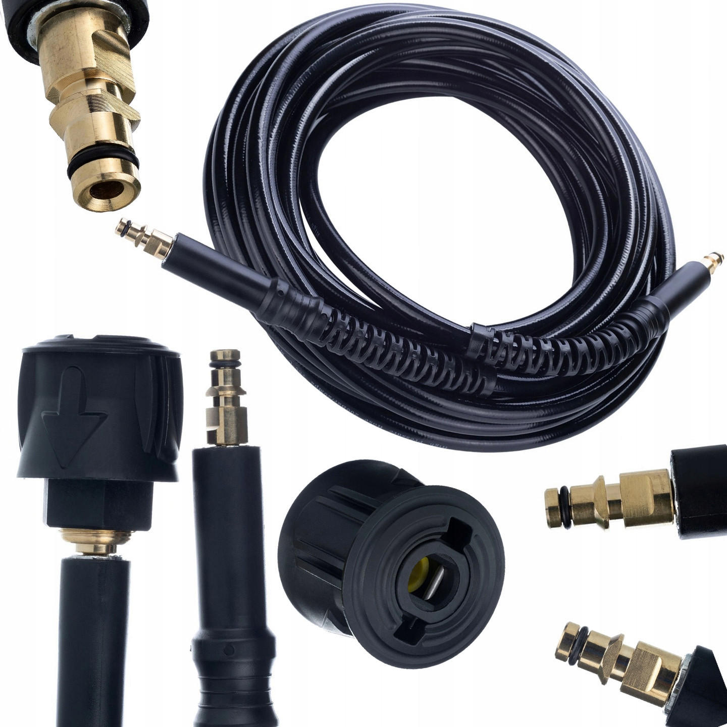 SCHLAUCH K2-K7 Set Hochdruck, 10 m, Click-Click und Quick Connect, max. 180 bar, 60 °C, Nylonummantelung - Multicolor, Kunststoff/Metall (10/10/10cm)