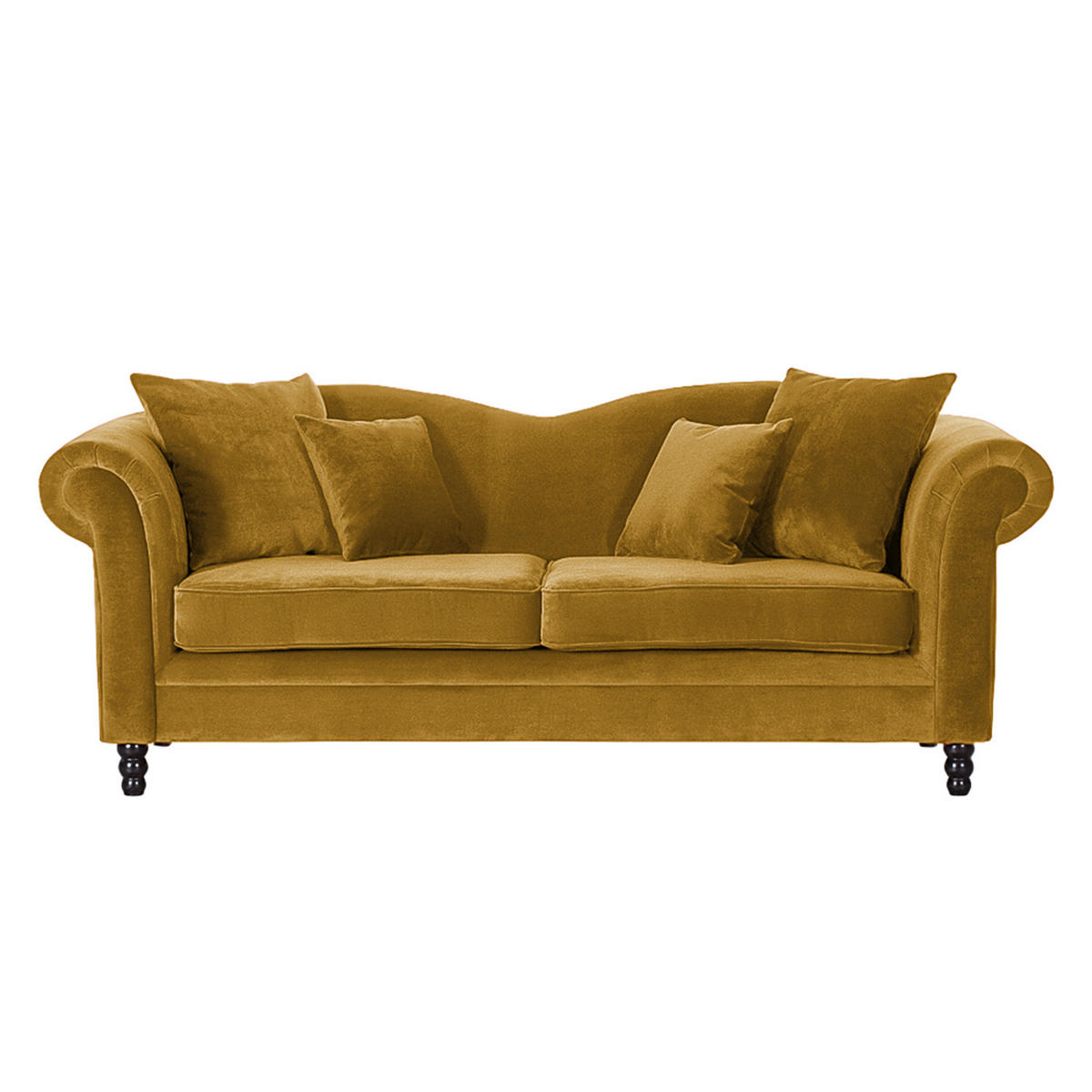 3-SITZER SOFA - Samt - Gelb/Schwarz, Buchenholz/Textil (213/84/79cm) - home24