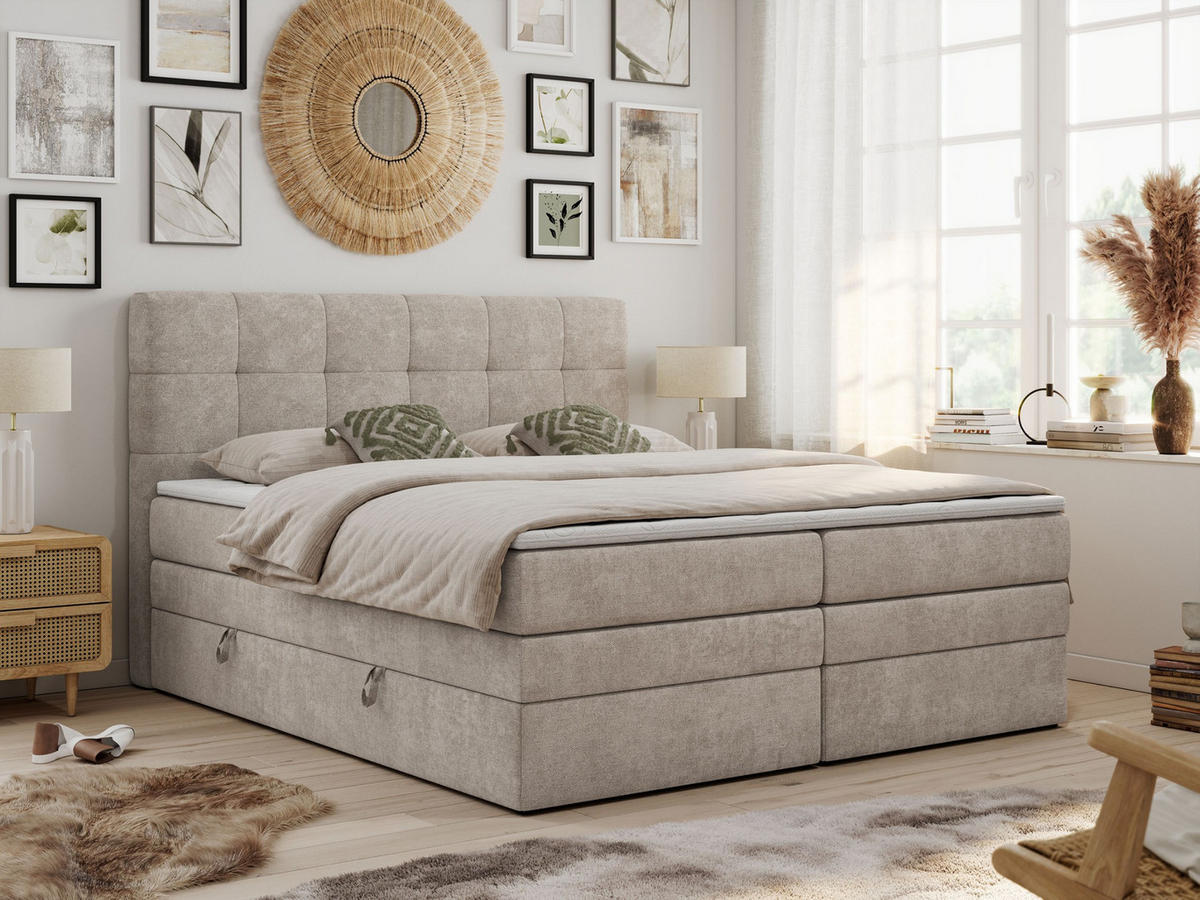 BOXSPRINGBETT LUKA KING 140/200 Beige Struktur - H3 - Beige, Holz/Textil (140/200cm) - MKS