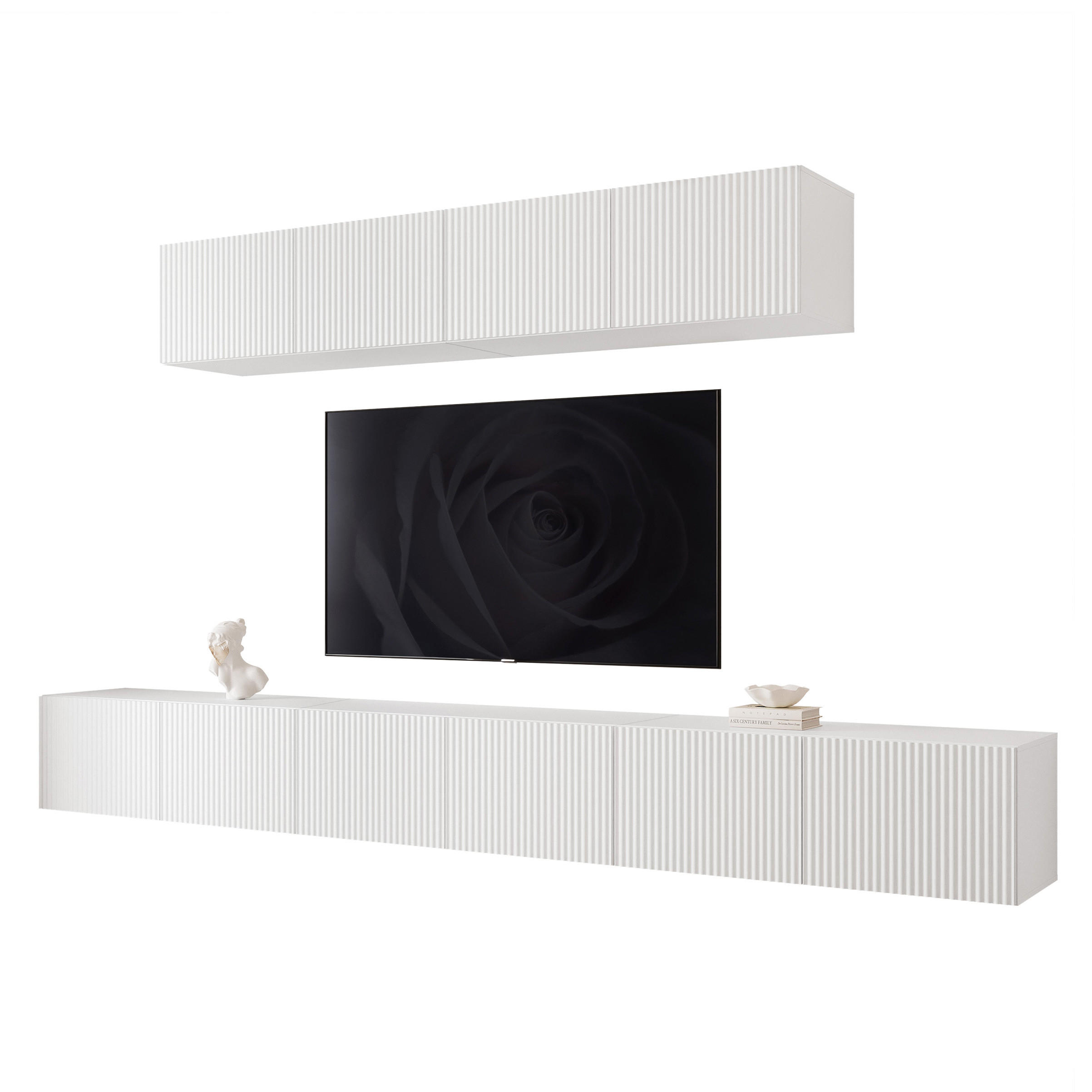 WOHNWAND ANGEL IV Mattweiß hängend mit LED-Beleuchtung 300 cm - Weiß, Holzwerkstoff (300/36/40cm) - Idohome
