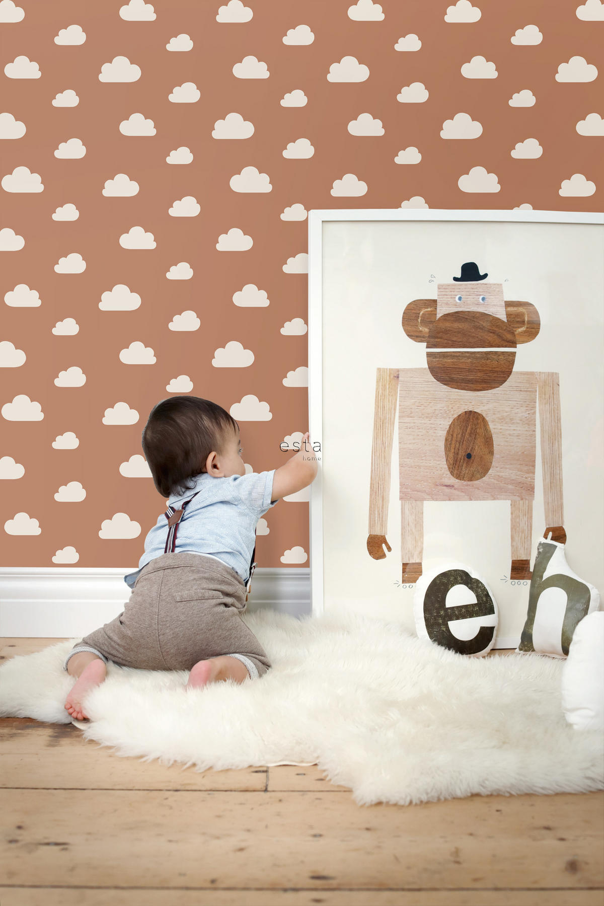 TAPETE kleine Wolken 53 cm x 10.05 m - Terracotta, Papier (53/0.1cm) - ESTAhome