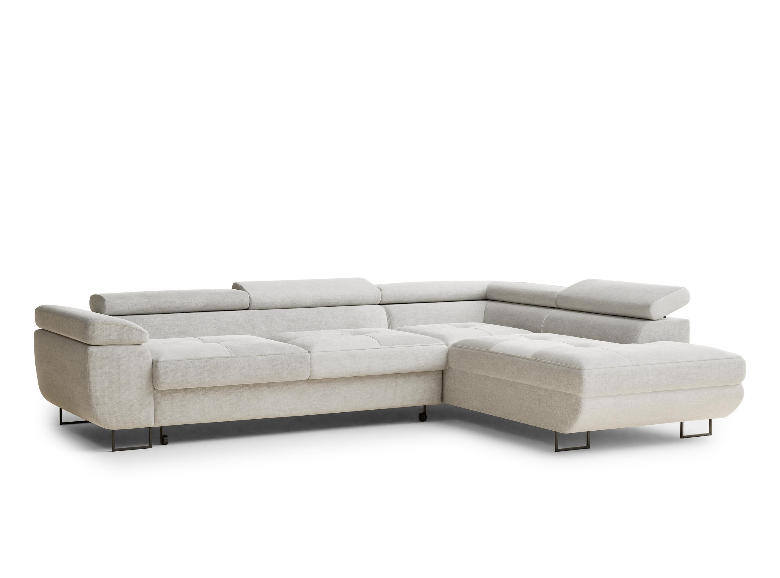 ECKSOFA Concord Beige grau Chenille-Stoff - Rechts Seite - Greige/Schwarz, Holz/Holzwerkstoff (277/203cm) - Maison de Reve