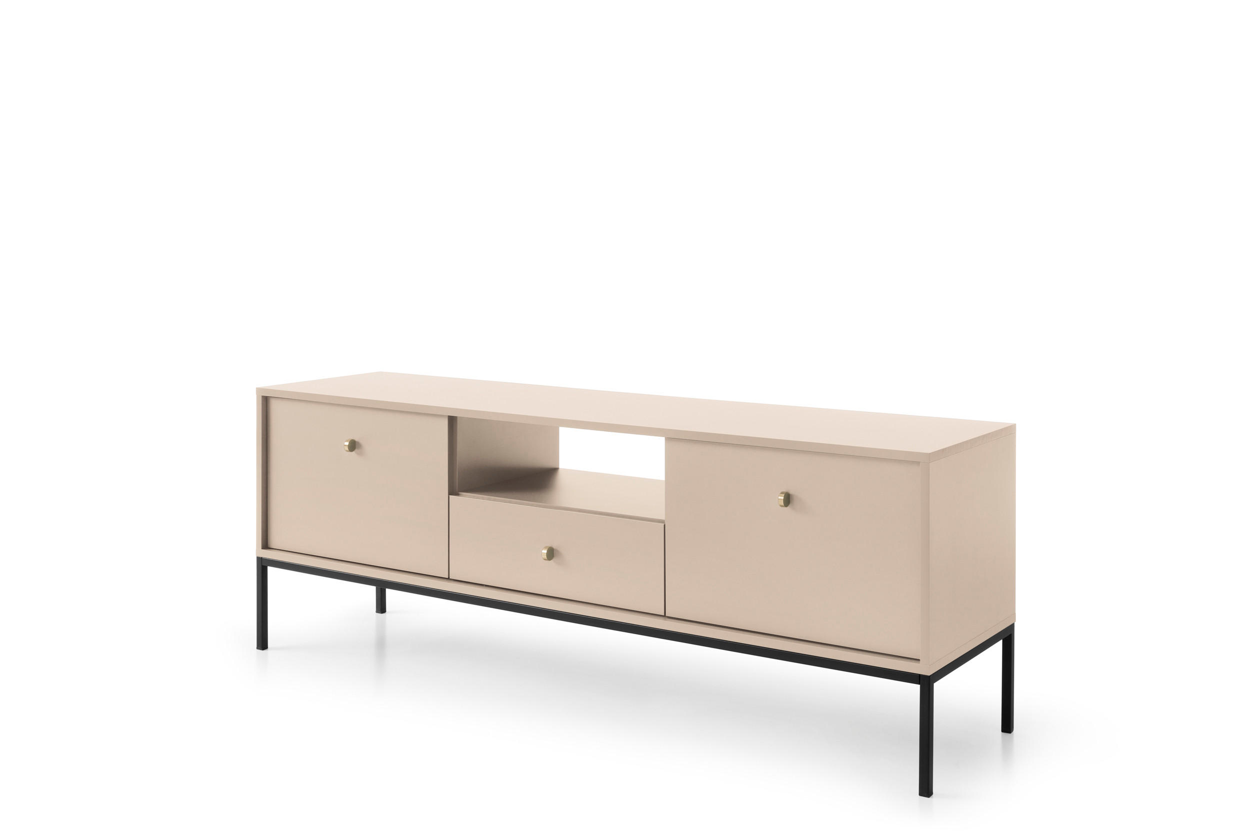 TV-SCHRANK Molly Beige, Schwarze Beine, TV-Tisch mit Schublade - Beige/Schwarz, Holzwerkstoff/Metall (154/56/39cm) - Bettso