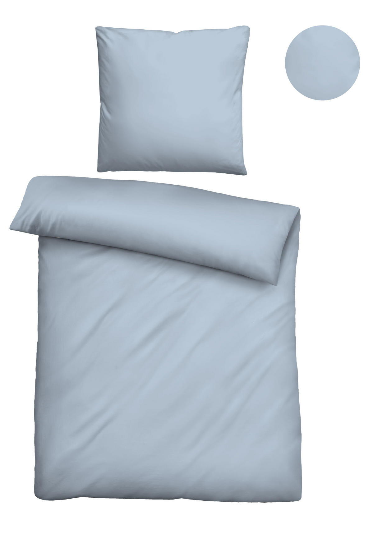 BETTWÄSCHE-GARNITUR Flanell UNI taubenblau, 135x200 cm + 80x80 cm - Blaugrau, Textil (135/200cm) - biberna