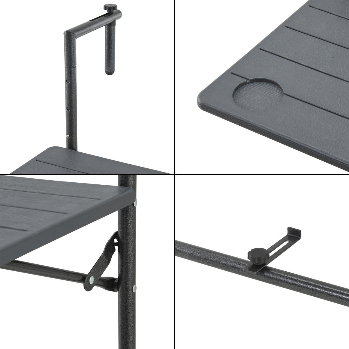 BALKONHÄNGETISCH Badolato - Dunkelgrau, Metall (60/60/83.5cm) - [en.casa]