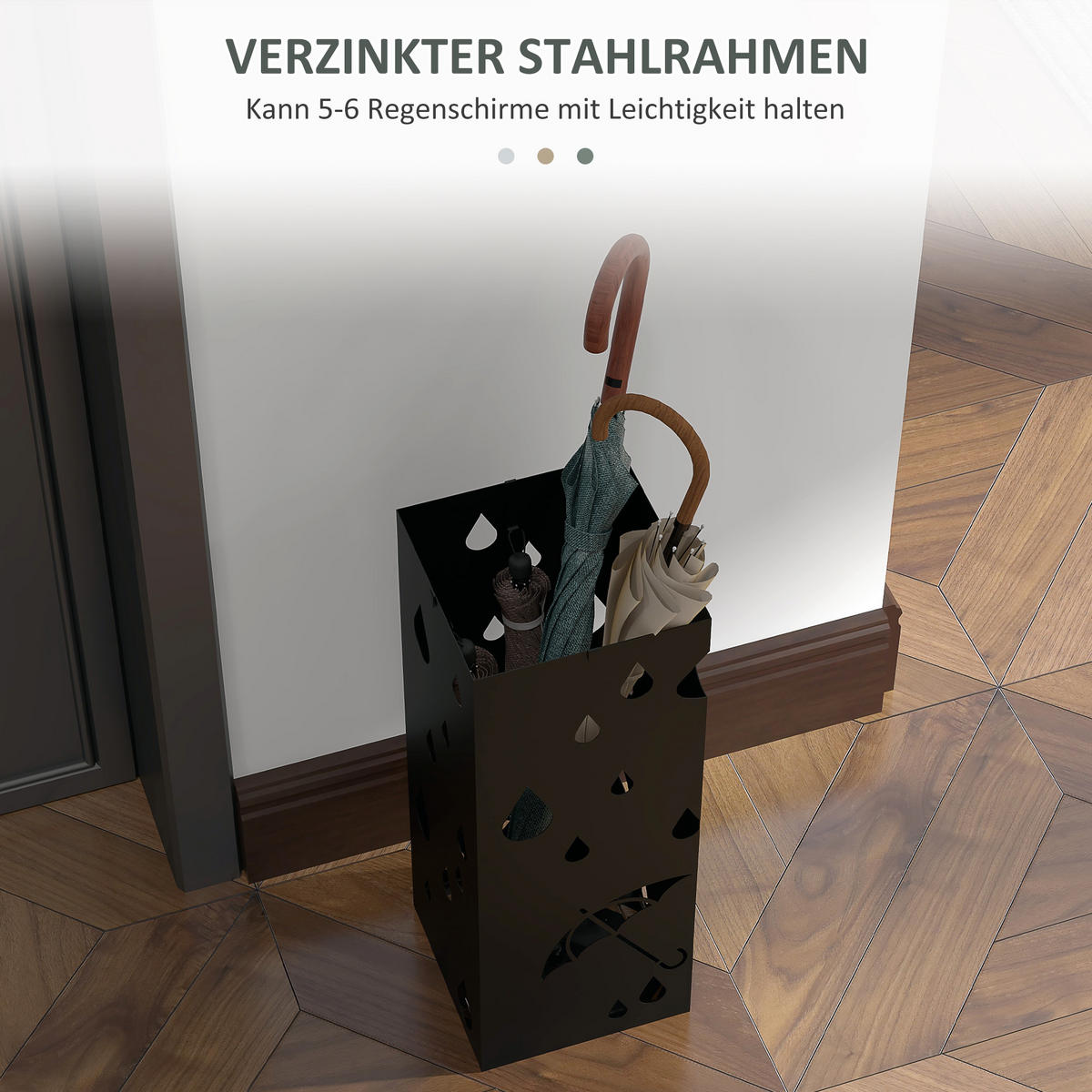 REGENSCHIRMSTÄNDER mit 4 Haken, Stahl 15,5 x 15,5 x 40 cm Schwarz - Schwarz, Metall (15.5/40/15.5cm) - HOMCOM